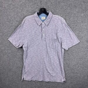 Faherty Brand Men Polo Shirt Large Blue Red Stripe Cotton Short Sleeve Pocket